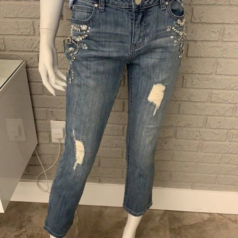 Jennifer Lopez Women Rhinestone Embellish Blue Denim Ankle Jeans size 2 - Picture 6 of 8